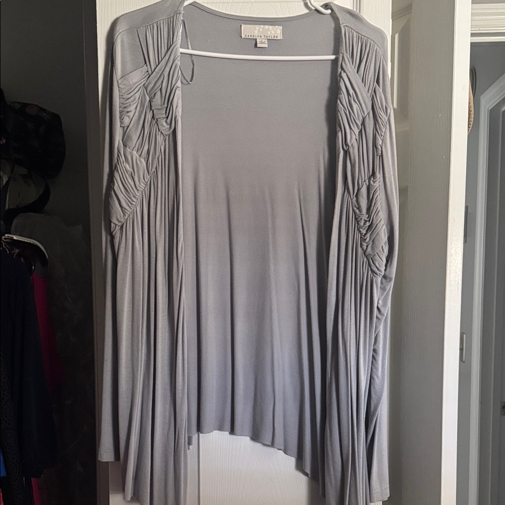 Carolyn Taylor Light Gray Draped Open-Front Cardigan